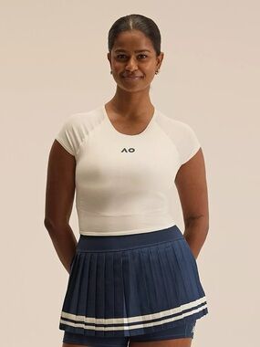 New Balance Australian Open White Performance Crop Top with Built-In Bra